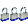 Sterling LPL443 - Set da 3 Lucchetti laminati con doppia chiusura 40 mm, con tutti i tipi di chiave da lucchetto