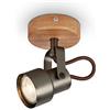 Briloner - Faretto, da parete, lampada da parete retro, vintage, spot girevole e orientabile, 1 x GU10, 5 Watt, 460 Lumen, 3000 Kelvin, legno metallico, grigio anticato, 90 x 100 x 127 mm (DxLxH)