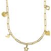 Generic Linea Italia Gioielli - Collana in Argento 925 Placcato Oro con Catena e Pendenti a Cuore, Stella, Croce, Luna e Medaglia - Made in Italy