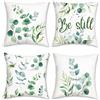 Bonhause Federe per Cuscini Foglie di Eucalipto 45 x 45 cm Copricuscini Decorativi Foglia Verde in Velluto Morbido per Divano Letto Auto 4 Pack