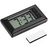 Garosa Orologio Digitale da Auto con Termometro, Display LCD Retroilluminato 46,5x22mm, Nero, ABS, con Supporto Adesivo, Alimentazione a Batteria