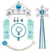 Vicloon Nuovi Accessori per Vestire Principessa, 10PCS Set da Principessa Elsa Corona Bacchetta Guanti Treccia, Elsa Costume di Cosplay Party, con Collana e Bracciale in Cristallo Blu