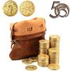 Byhoo DND Set di Monete in Metallo Fantasia con Borsa in Pelle, gettoni Gioco da Tavolo, Tesoro e Oggetti di Scena retrò, 50 Monete d'oro magiche DND per Giochi di società TRPG