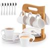 JUJOYBD Set di 6 tazze da caffè con piattini su supporto, porcellana, 80 ml, set di tazze da caffè espresso, set da tè per 6 persone