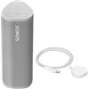Sonos Roam, speaker portatile con wi-fi e bluetooh + carica batterie senza fili, black (white)