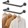 OROPY Appendiabiti per tubo industriale, set di 2, 49cm Asta appendiabiti appesa a parete retrò staccabile a parete in metallo (doppia base)