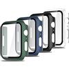Simpeak 4 Pezzi Cover Compatibile con Apple Watch Series 9/8/7 45mm, Custodia Caso con Vetro Temperato HD Pellicola Protettiva per iWatch, Anti-Graffio, Full Protezione, Trasparente, Nero, Blu, Verde
