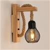 Pheashine Lampada da parete in legno con corda di canapa E27 | Lampada da parete Industriale in Metallo Nero per Soggiorno, Camera da Letto, Corridoio, Bar, Lampadina non inclusa