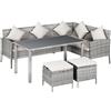 Outsunny Set 5 Pezzi Salotto da Esterno con 2 Divani 1 Tavolino 2 Sgabelli, Mobili da Giardino in Rattan Grigio|Aosom