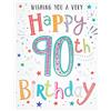 Piccadilly Greetings Modern Milestone Age Happy Birthday Card 90th - 20,3 x 15,2 cm - Regal Publishing, rosso|grigio|giallo|verde