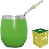 Organic Deal Novomates Kit Mate Argentino - Yerba Mate Kit - Tazza a Doppia Parete in Acciaio Inox con 1 Cannuccia - Yerba Mate Kit - Bombilla Mate Argentino - Set Yerba Mate (Tazza) - Kit Mate 237ml (Verde)