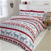Scandi Trapunta Copripiumino e 2 Federa Set di Biancheria da Letto in Flanella di Cotone Pettinato 100%, Rosso/Multicolore, Super King