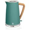 Swan Nordic Bollitore elettrico ultra veloce, senza fili, design moderno, 1,7 l, 2200 W, manico effetto legno, spegnimento automatico, verde