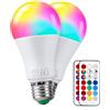 REYLAX Lampadine Colorate LED, 10W Lampadine E27 12 colori con Telecomando, Multicolore Regolabile RGB Bianco Caldo Dimmerabile Bulbo, Natale Decorativo Luce per Casa, Bar, Feste (Pacco da 2)