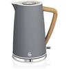 Swan Nordic Bollitore elettrico ultra veloce, senza fili, design moderno, 1,7 l, 2200 W, manico effetto legno, spegnimento automatico, grigio