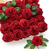 Mocoosy 50 Pcs di rose rosse fiori artificiali, rose rosso scuro schiuma rose finte sfuse con stelo fiori artigianali DIY per bouquet da sposa centrotavola composizioni feste decorazioni per la casa