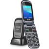 SPC Harmony - Telefono cellulare con chiusura per anziani con numeri e lettere grandi, doppio schermo, pulsante SOS, 3 memorie dirette, base di caricamento, Nero
