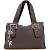 Catwalk Collection Handbags - Vera Pelle - Borsa a Spalla/Borse a Mano - Con Ciondolo a Forma di Gatto - Jane - CIOCCOLATO