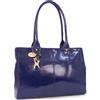 Catwalk Collection Handbags - Vera Pelle - Grande Borsa a Spalla/Borse a Mano/Tote - Con Ciondolo a Forma di Gatto - Kensington - BLU