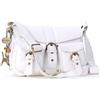Catwalk Collection Handbags - Vera Pelle - Borse a Tracolla/Borsa a Mano/Messenger/Borsetta Donna - Con Ciondolo a Forma di Gatto - Louisa - BIANCO