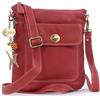 Catwalk Collection Handbags - Vera Pelle - Borse a Tracolla/Piccola Borsa a Mano/Messenger/Borsetta Donna - Con Ciondolo a Forma di Gatto - Laura - ROSSO