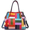Segater® Borsa a tracolla da donna in vera pelle multicolore patchwork cava con cuciture colorate grandi, Multicolore-B, Large