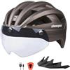 Shinmax Casco da bicicletta per uomo e donna, con luce posteriore a LED, USB, con visiera magnetica, rimovibile, per mountain bike, casco da bicicletta, regolabile, 57-62 cm