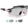 Bertoni Occhiali Ciclismo Running MTB Sci Paddel Tennis Sport Polarizzati Fotocromatici MOD. Quasar (Nero - Rosa/Fotocromatico Polarizzato)