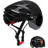 Shinmax Casco Bici Uomo Donna,MTB con USB Luce Protettiva UV Magnetica Visiera Adesivo Luminoso, Unisex Regolabile Casco Ciclismo per Strada Skateboard Certificato CE 57-62CM (RC-049)
