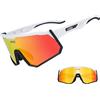 JEPOZRA Sole polarizzati Occhiali Ciclismo con 3 Lenti intercambiabili per MTB Sport Uomo Donna Guida Pesca Golf Baseball Corsa (Bianco Rosso)