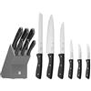 WMF Ceppo portacoltelli con set di 7 coltelli da cucina con portacoltelli, 6 coltelli affilati, blocco in legno laccato, lama speciale in acciaio