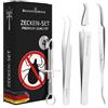 Schwertkrone® Set di 4 pinze per zecche [acciaio inox di alta qualità] - pinze per zecche per cani, gatti e umani - pinzette per zecche per cani - pinza zecche bambini - Set di 4 pezzi