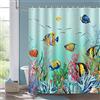 Bonhause Tenda Doccia Pesce Tropicale Corallo Mare Blu 180 x 180 cm Tende per Doccia Bambini in Poliestere Impermeabile Antimuffa Lavabile Tende Bagno con 12 Ganci