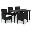 vidaXL AX Tavolo Bar 4 Sedie Nero Piano Salotto 4cuscini crema RattanPE 4 Posti 3094975