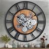 Lafocuse Orologio da Parete Grande Ingranaggio Mobile, 57cm Legno Orologio Industriale Steampunk, Vintage Retro Numeri Romani Decorativo per Soggiorno Bar Cucina Ristorante