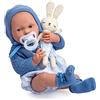 JC TOYS - Bambola La Newborn appena nata da 38 cm, in vinile morbido, collezione Royal, vestiti con disegno Toile de jouy, ciuccio e peluche, per bambino, blu, disegnata in Spagna da Berenguer, 2 anni