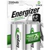 Energizer Recharge Power Plus - Batterie D (Confezione da 2) - Pile Ricaricabili 2500 mAh NiMH - pronte all'uso - per torce elettriche e giocattoli - 100% imballaggio riciclabile privo di plastica