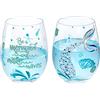 NymphFable Set di 2 Bicchieri Vino Senza Stelo Colorati Sirena Dipinta a Mano Regalo di Compleanno Anniversario 520 ml