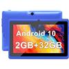 Haehne Tablet 7 Pollici Android 10 Tablet PC, Quad-Core, RAM 2 GB, Memoria 32 GB, 1024 * 600 HD IPS, Batteria 2500mAh, Doppia Fotocamera/WiFi/Bluetooth, Blu