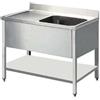 Lavello inox con ripiano, 2 vasche, 1 gocciolatoio dx-Prof60cm