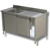 Ristopro Lavello armadiato 1 vasca con gocciolatoio dx in acciaio inox AISI 304 - 2 porte scorrevoli prof. 60 cm