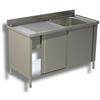 Ristopro Lavello armadiato 1 vasca con gocciolatoio sx in acciaio inox AISI 304 - 2 porte scorrevoli prof. 60 cm