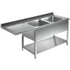 Ristopro Lavello su gambe con vano lavastoviglie, 2 vasche, gocciolatoio sx in acciaio inox AISI 304 - prof. 70 cm