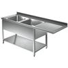 Ristopro Lavello su gambe con vano lavastoviglie, 2 vasche, gocciolatoio dx in acciaio inox AISI 304 - prof. 70 cm