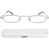 Mini Brille - Mini Occhiali da Lettura Leggeri, Montatura in Acciaio (Argento), in Omaggio Custodia Compatta in Alluminio, Occhiali Lettura Tascabili Uomo e Donna Diottrie +1.5