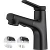 CREA Rubinetto Bagno Lavabo Estraibile, Moderno Miscelatore Monocomando Rubinetto per Lavabo con 2 Funzioni di Getto D'acqua a Doccia, Ottone Cromato Nero