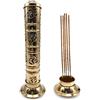 Snadi Bruciatore incenso (incensiere) simbolo Om in ottone dorato - altezza 27 cm, base 8 cm e tappo 5 cm - Peso 155 g. Porta incenso, può contenere fino a 5 bastoncini incenso.