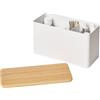 YAMAZAKI 4808 RIN Scatola di immagazzinaggio, bianco, acciaio/legno, design minimalista, 23 x 10,5 x 14 cm (LxPxA)