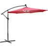 Outsunny Ombrellone da Giardino a Braccio con Manovella e 8 Strisce LED a Energia Solare Φ295x245cm, Rosso Scuro|Aosom