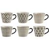 H&H Vhera - Set 6 Tazze Colazione, 340 ml in Stoneware, Bianco/Nero, Resistenti e Capienti, Design Moderno Bicolor, Ideali per Cappuccino, Latte, Tè